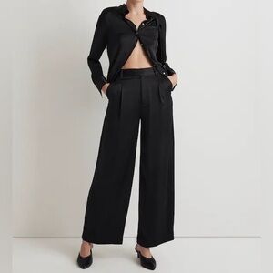 Women’s Tall Harlow Wide-Leg Pant in Black Satin Size 12 Tall